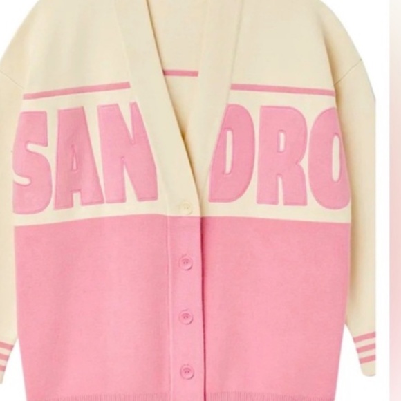 Sandro Benidorm Oversized Logo Applique Color Block Cardigan size M - Picture 3 of 5